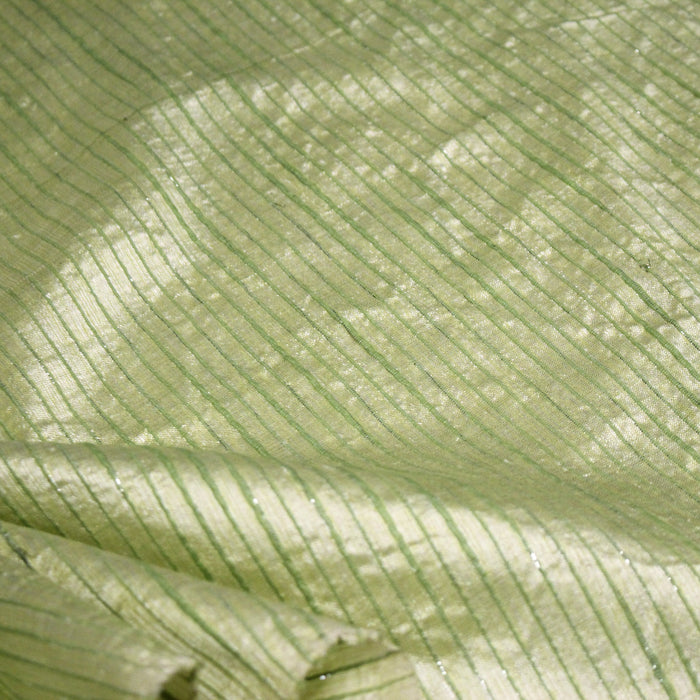 Tissu coton soie tissé rayé, trois couleurs : vert, jaune, gris - MADE IN FRANCE - TissusPapi.com