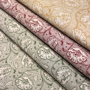 Tissu ART NOUVEAU demi natté motif floral, fond lin : bordeaux, vert anglais, ocre - TissusPapi.com