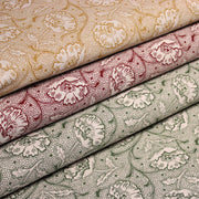 Tissu ART NOUVEAU demi natté motif floral, fond lin : bordeaux, vert anglais, ocre - TissusPapi.com