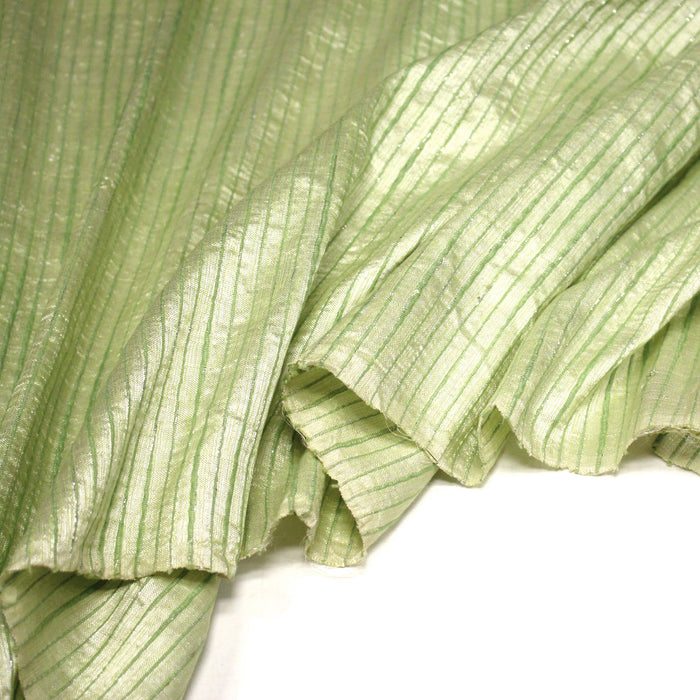 Tissu coton soie tissé rayé, trois couleurs : vert, jaune, gris - MADE IN FRANCE - TissusPapi.com