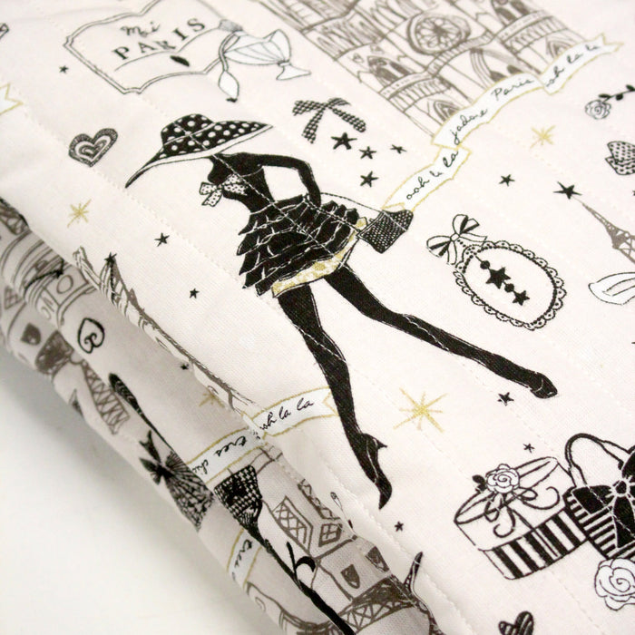 Tissu matelassé coton MOI PARIS, illustrations Paris et la Parisienne noir & blanc