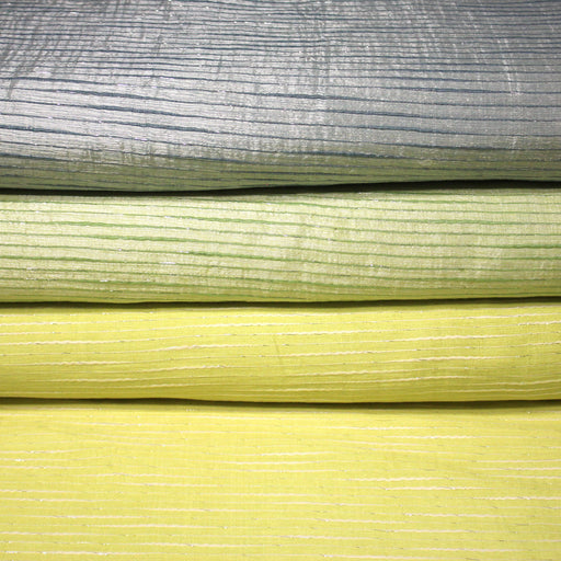 Tissu coton soie tissé rayé, trois couleurs : vert, jaune, gris - MADE IN FRANCE - TissusPapi.com