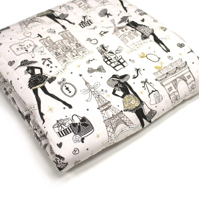 Tissu matelassé coton MOI PARIS, illustrations Paris et la Parisienne noir & blanc