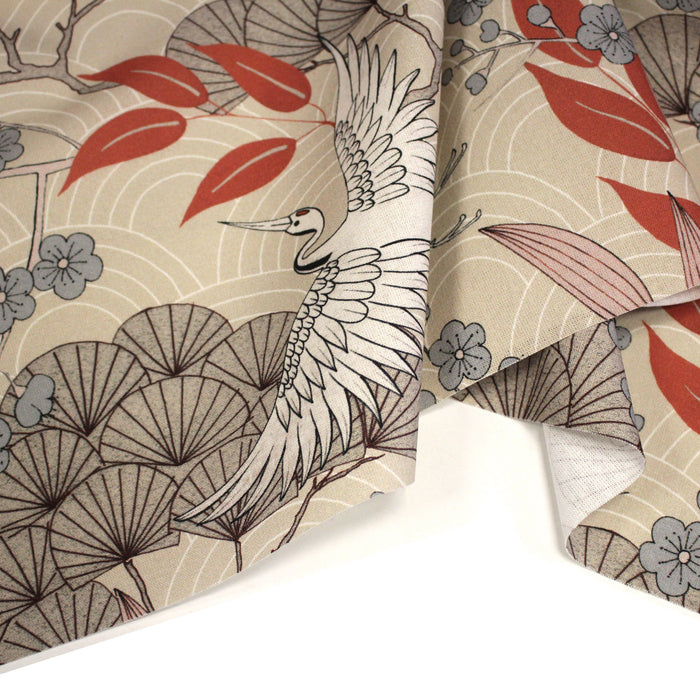 Tissu coton demi-natté GRUES JAPONAISES, trois teintes : écru, rose, ocre - OEKO-TEX STANDARD 100