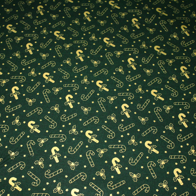 Tissu coton NOËL vert aux sucres d'orge et houx dorés - OEKO - TEX - TissusPapi.com
