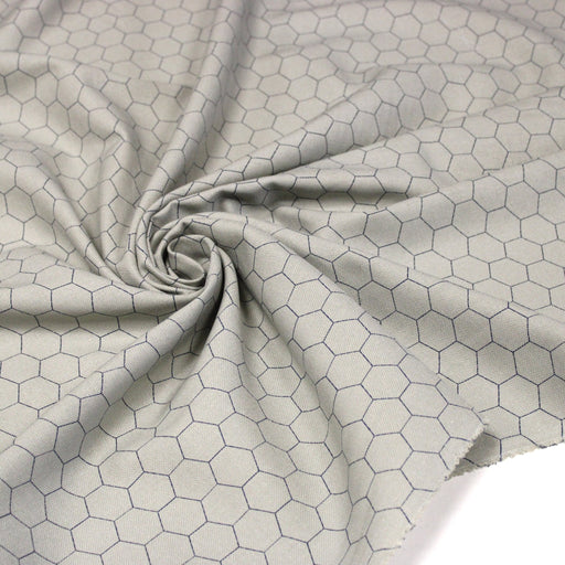 Tissu coton demi natté, motif japonais Kikko bleu & gris - MADE IN JAPAN - FABRICATION JAPONAISE - TissusPapi.com