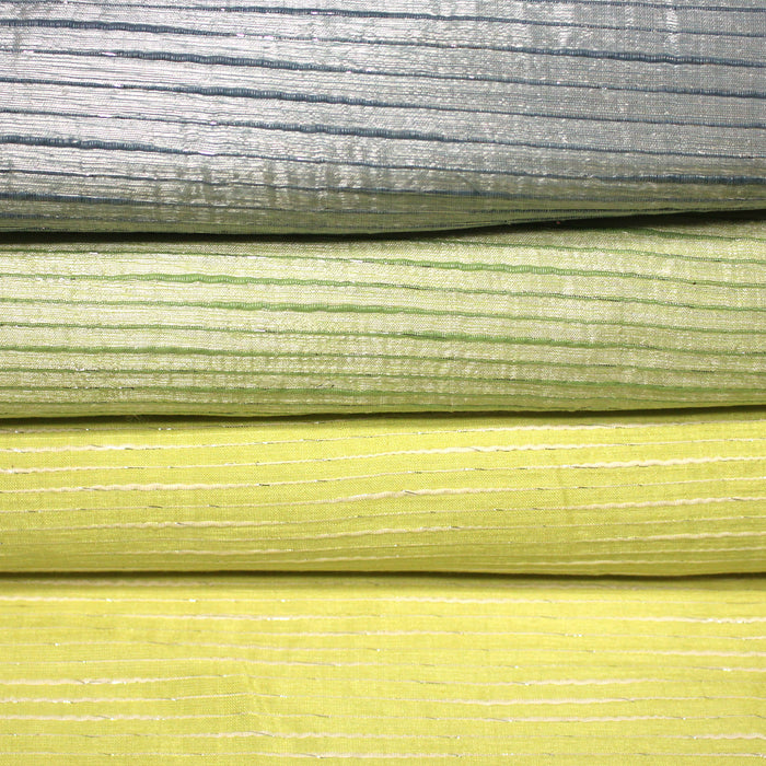 Tissu coton soie tissé rayé, trois couleurs : vert, jaune, gris - MADE IN FRANCE - TissusPapi.com
