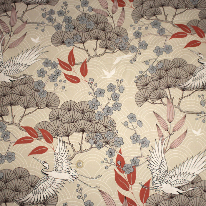 Tissu coton demi-natté GRUES JAPONAISES, trois teintes : écru, rose, ocre - OEKO-TEX STANDARD 100