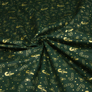 Tissu coton NOËL vert aux sucres d'orge et houx dorés - OEKO - TEX - TissusPapi.com