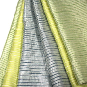 Tissu coton soie tissé rayé, trois couleurs : vert, jaune, gris - MADE IN FRANCE - TissusPapi.com