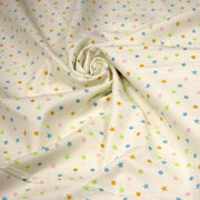 Tissu popeline coton écru aux pois et étoiles multicolores - TissusPapi.com