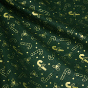 Tissu coton NOËL vert aux sucres d'orge et houx dorés - OEKO - TEX - TissusPapi.com
