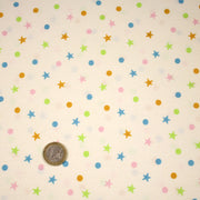 Tissu popeline coton écru aux pois et étoiles multicolores - TissusPapi.com