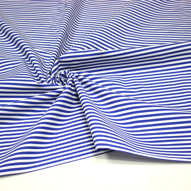 Tissu cotonnade Rayures bleu roi et blanches, 4mm - OEKO - TEX STANDARD 100 - TissusPapi.com