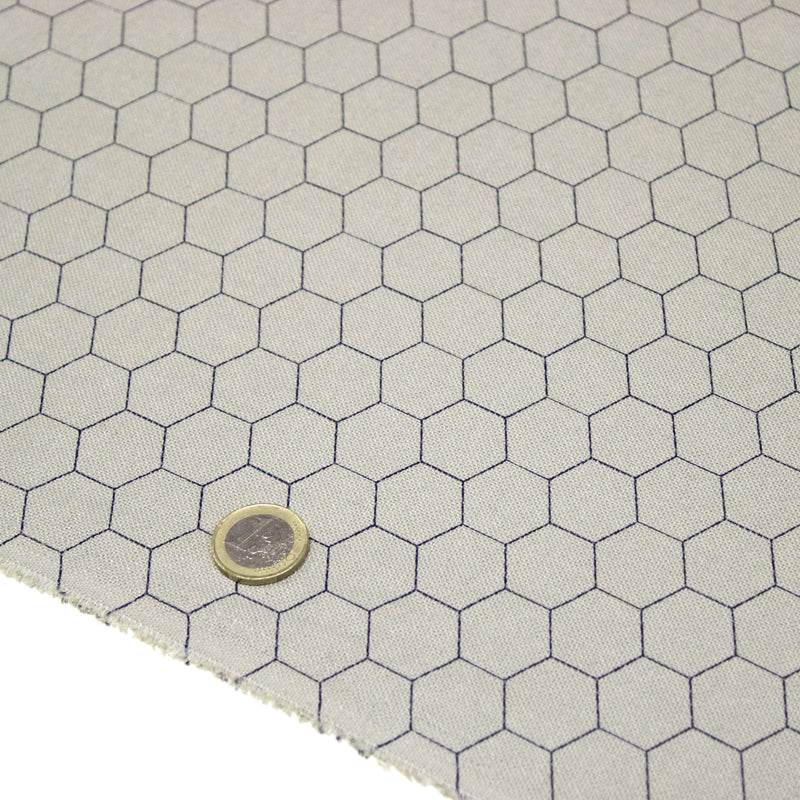 Tissu coton demi natté, motif japonais Kikko bleu & gris - MADE IN JAPAN - FABRICATION JAPONAISE