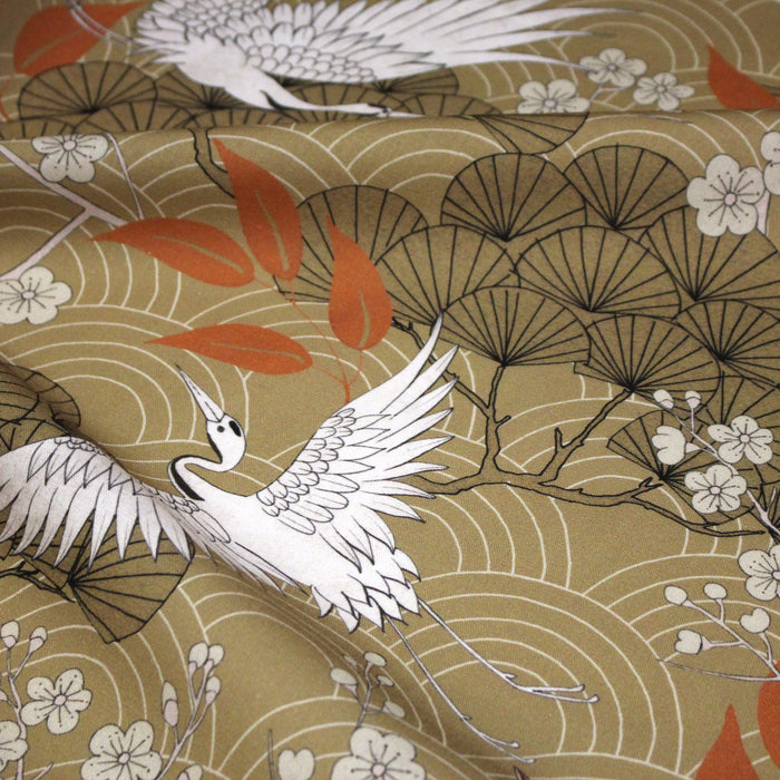 Tissu coton demi-natté GRUES JAPONAISES, trois teintes : écru, rose, ocre - OEKO-TEX STANDARD 100