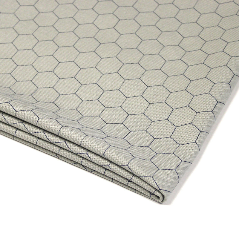 Tissu coton demi natté, motif japonais Kikko bleu & gris - MADE IN JAPAN - FABRICATION JAPONAISE - TissusPapi.com