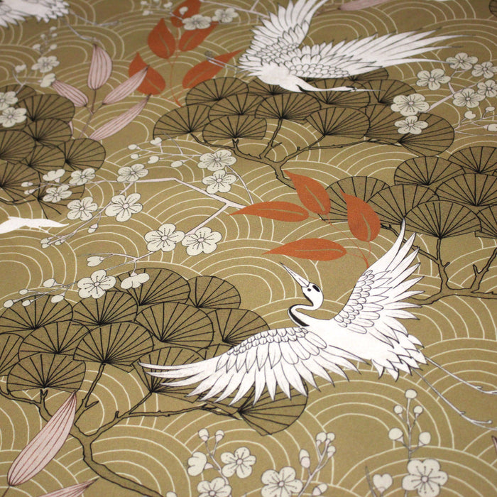 Tissu coton demi-natté GRUES JAPONAISES, trois teintes : écru, rose, ocre - OEKO-TEX STANDARD 100