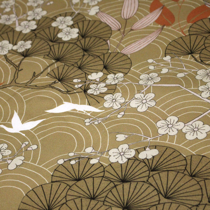 Tissu coton demi-natté GRUES JAPONAISES, trois teintes : écru, rose, ocre - OEKO-TEX STANDARD 100