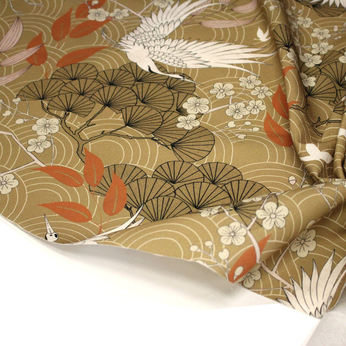 Tissu coton demi-natté GRUES JAPONAISES, trois teintes : écru, rose, ocre - OEKO-TEX STANDARD 100