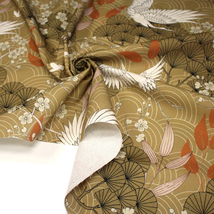 Tissu coton demi-natté GRUES JAPONAISES, trois teintes : écru, rose, ocre - OEKO-TEX STANDARD 100