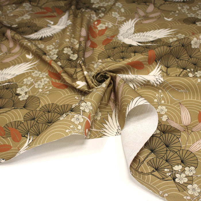 Tissu coton demi-natté GRUES JAPONAISES, trois teintes : écru, rose, ocre - OEKO-TEX STANDARD 100