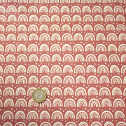 Tissu popeline coton rose indien aux arcs en ciel dessinés blancs - TissusPapi.com