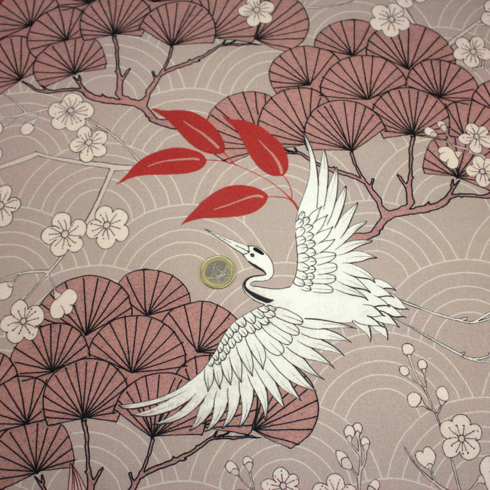 Tissu coton demi-natté GRUES JAPONAISES, trois teintes : écru, rose, ocre - OEKO-TEX STANDARD 100