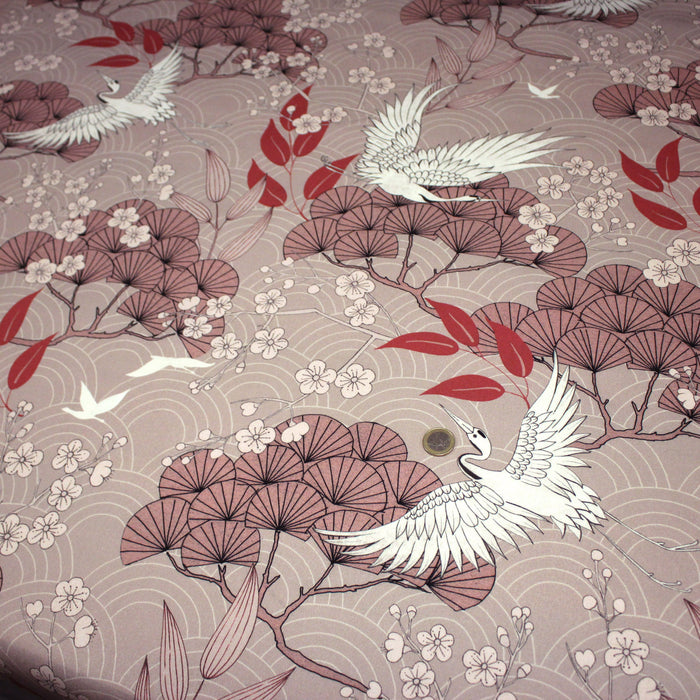 Tissu coton demi-natté GRUES JAPONAISES, trois teintes : écru, rose, ocre - OEKO-TEX STANDARD 100
