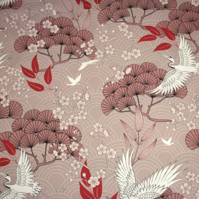 Tissu coton demi-natté GRUES JAPONAISES, trois teintes : écru, rose, ocre - OEKO-TEX STANDARD 100