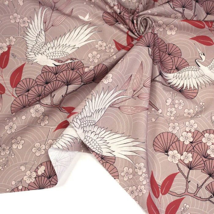 Tissu coton demi-natté GRUES JAPONAISES, trois teintes : écru, rose, ocre - OEKO-TEX STANDARD 100