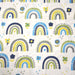 Tissu popeline coton blanc aux arcs en ciel verts bleus et jaunes - TissusPapi.com