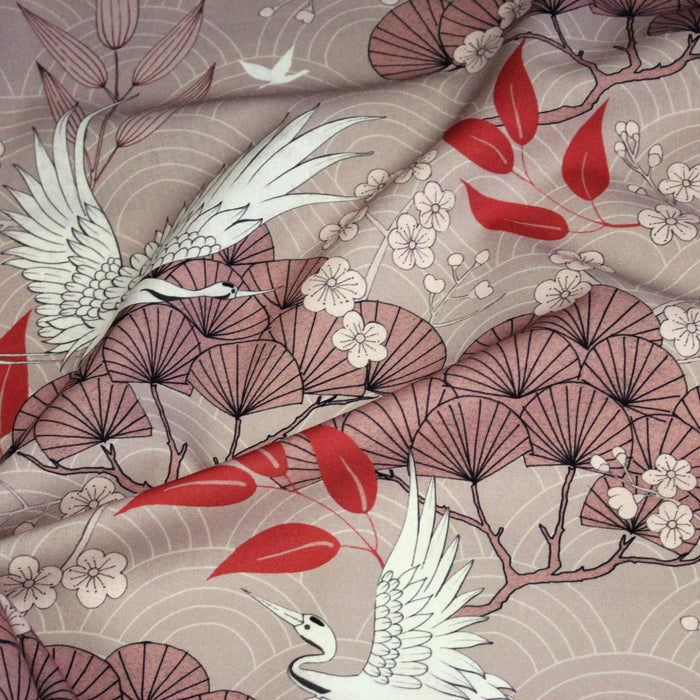 Tissu coton demi-natté GRUES JAPONAISES, trois teintes : écru, rose, ocre - OEKO-TEX STANDARD 100