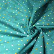Tissu popeline coton vert canard aux pois et étoiles multicolores - TissusPapi.com