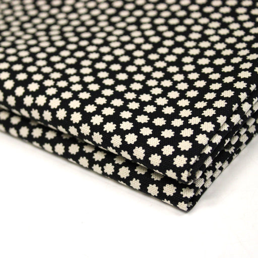 Tissu coton demi natté noir, fleurs géométriques écrues - MADE IN JAPAN - FABRICATION JAPONAISE - TissusPapi.com