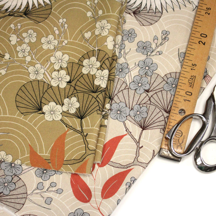 Tissu coton demi-natté GRUES JAPONAISES, trois teintes : écru, rose, ocre - OEKO-TEX STANDARD 100