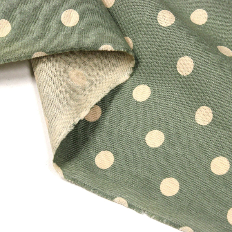 Tissu coton demi natté vert sauge aux pois écrus - MADE IN JAPAN - FABRICATION JAPONAISE - TissusPapi.com