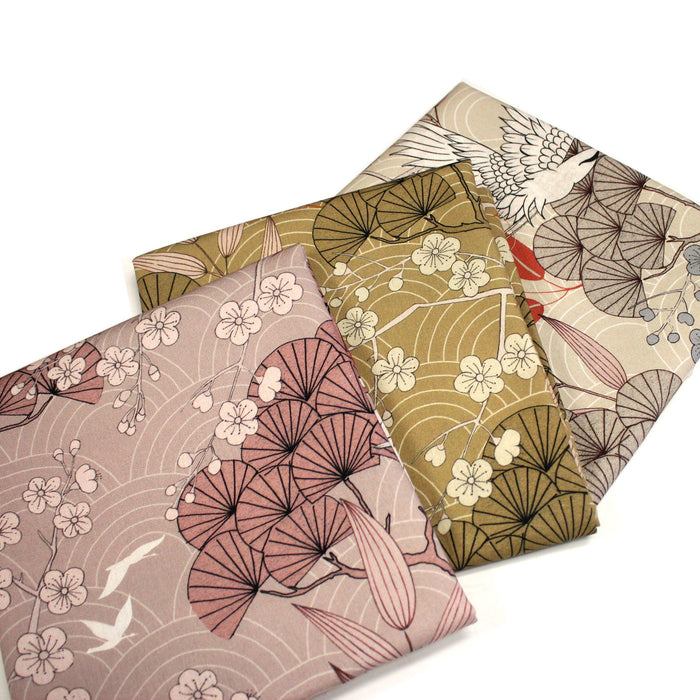 Tissu coton demi-natté GRUES JAPONAISES, trois teintes : écru, rose, ocre - OEKO-TEX STANDARD 100