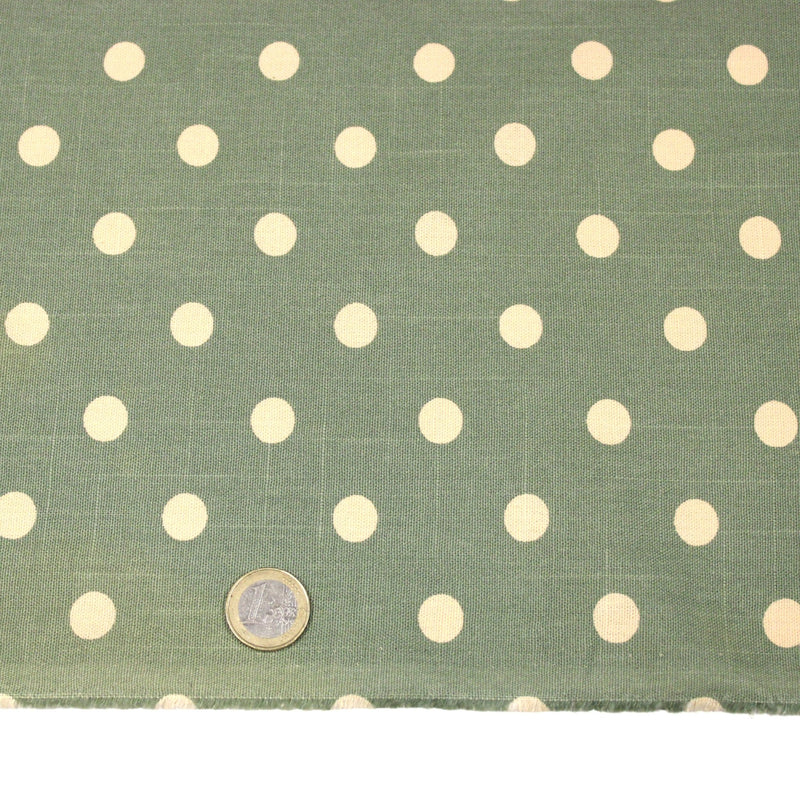 Tissu coton demi natté vert sauge aux pois écrus - MADE IN JAPAN - FABRICATION JAPONAISE - TissusPapi.com