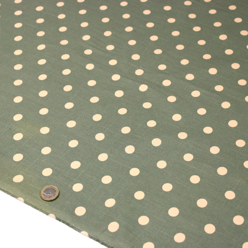 Tissu coton demi natté vert sauge aux pois écrus - MADE IN JAPAN - FABRICATION JAPONAISE