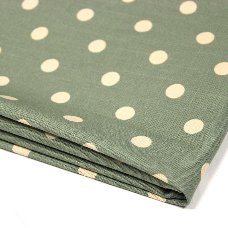 Tissu coton demi natté vert sauge aux pois écrus - MADE IN JAPAN - FABRICATION JAPONAISE - TissusPapi.com