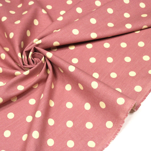 Tissu coton demi natté vieux rose à pois jaune beurre - MADE IN JAPAN - FABRICATION JAPONAISE - TissusPapi.com