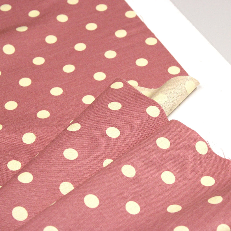 Tissu coton demi natté vieux rose à pois jaune beurre - MADE IN JAPAN - FABRICATION JAPONAISE - TissusPapi.com