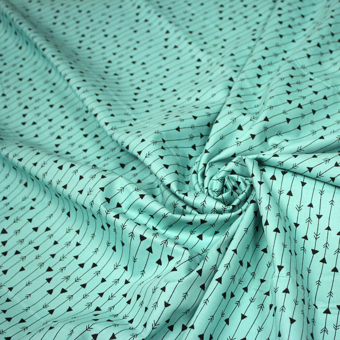 Tissu popeline coton vert aux flèches & liserés noirs - TissusPapi.com