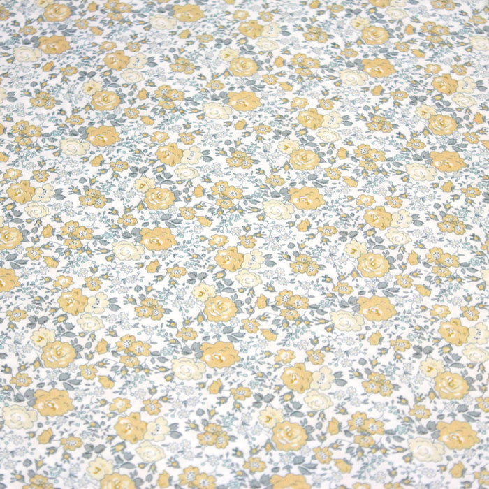 Tissu popeline coton fleuri jaune & vert - COLLECTION HONORINE - OEKO-TEX