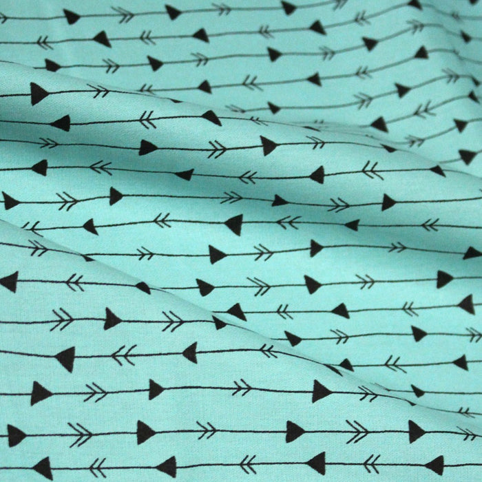 Tissu popeline coton vert aux flèches & liserés noirs - TissusPapi.com