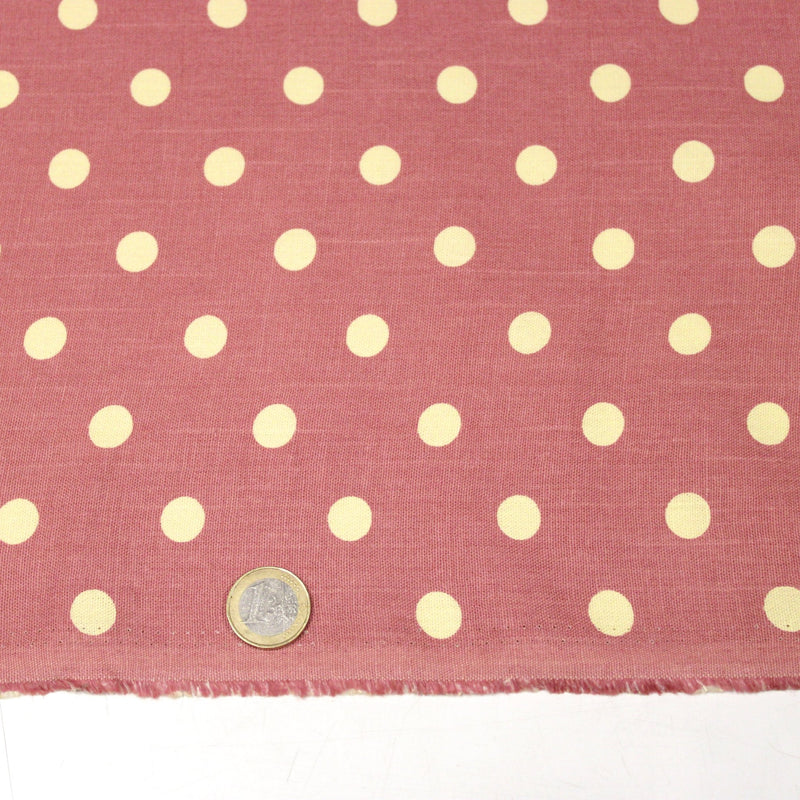 Tissu coton demi natté vieux rose à pois jaune beurre - MADE IN JAPAN - FABRICATION JAPONAISE - TissusPapi.com