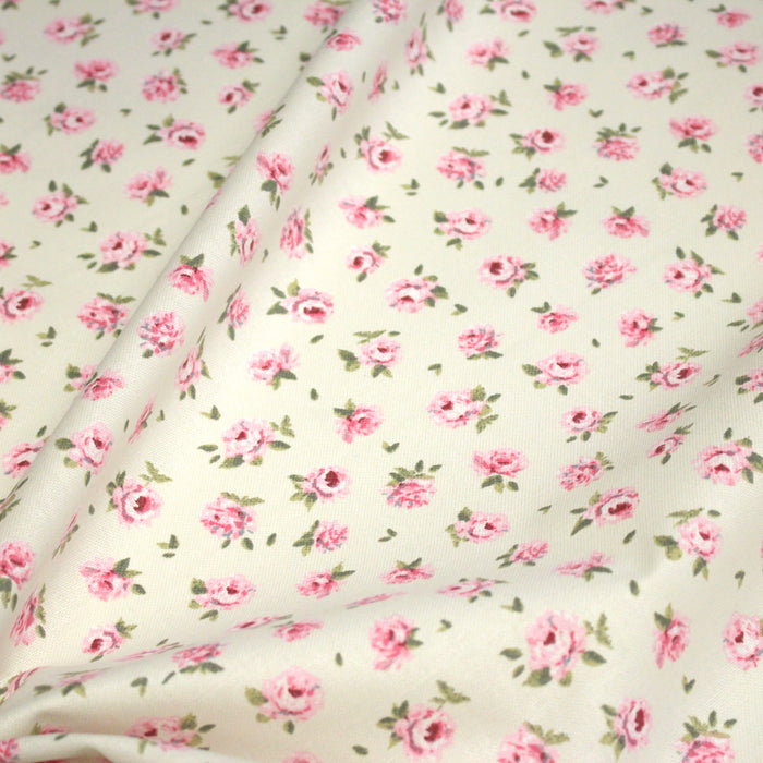 Tissu motif britannique écru aux petites fleurs roses - COLLECTION MAYFAIR