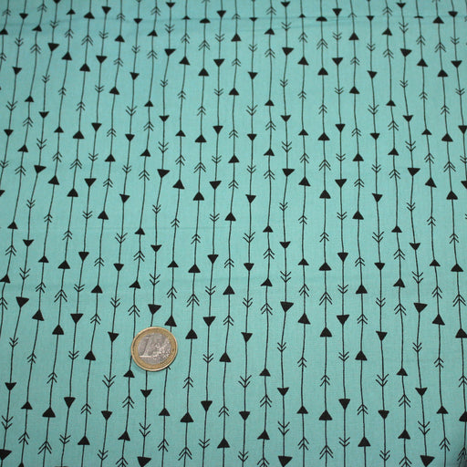 Tissu popeline coton vert aux flèches & liserés noirs - TissusPapi.com