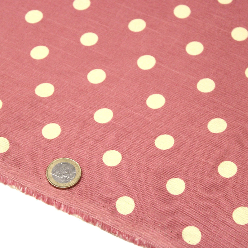 Tissu coton demi natté vieux rose à pois jaune beurre - MADE IN JAPAN - FABRICATION JAPONAISE - TissusPapi.com